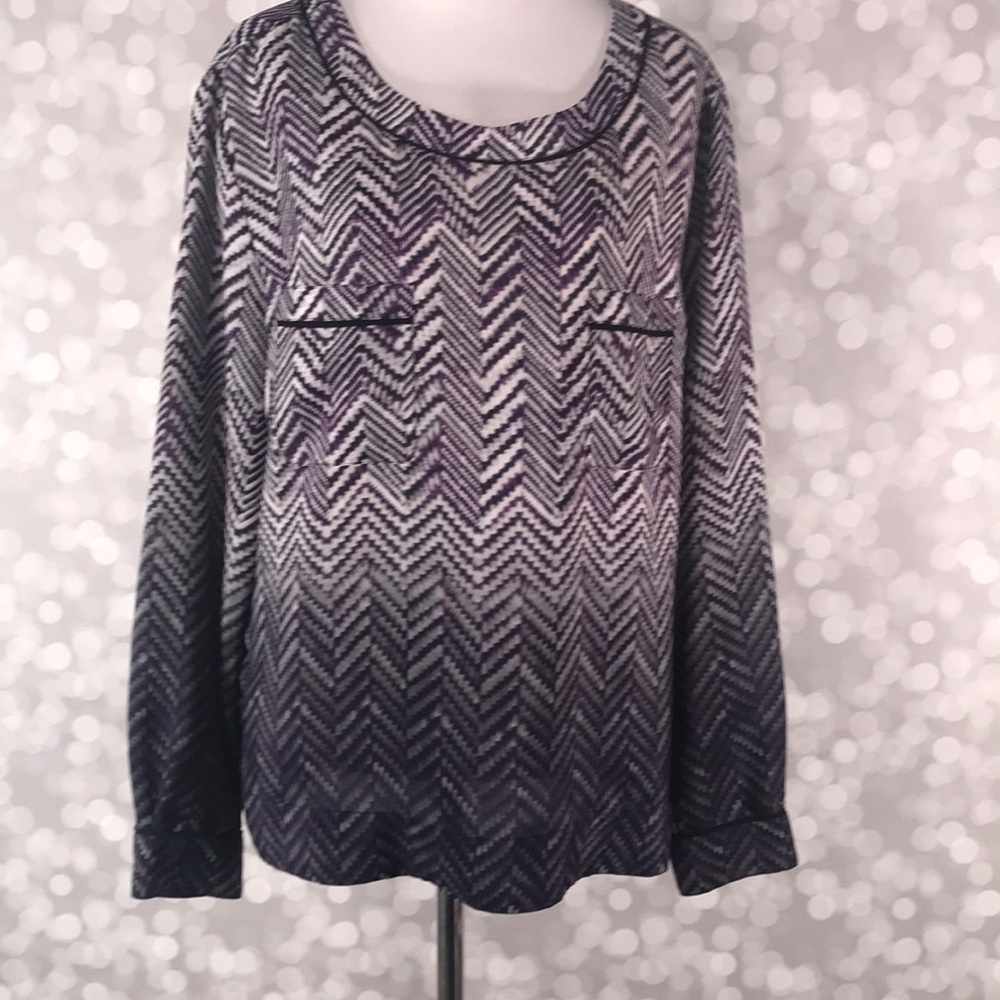 L Anne Klein purple and grey chevron blouse